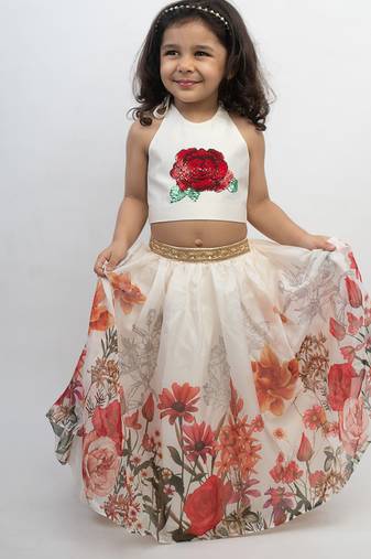 White printed organza co ord set
