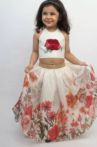 White printed organza co ord set