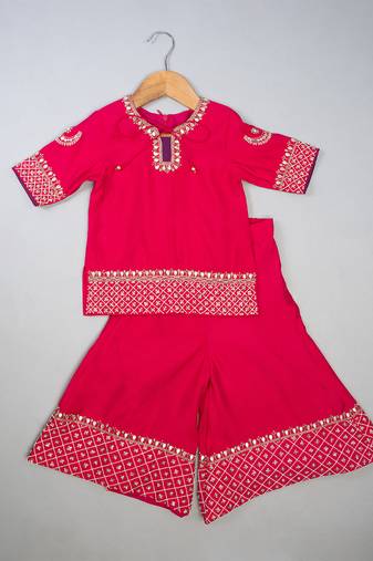Pink embroidered silk Kurta Set