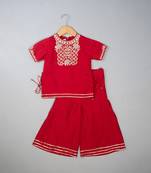 Red embroidered silk Kurta Set