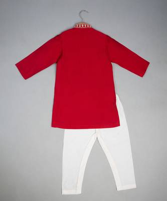 Red embroidered silk kurta pyjama 2