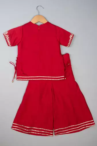 Red embroidered silk Kurta Set