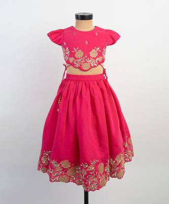 Pink embroidered silk lehenga 1