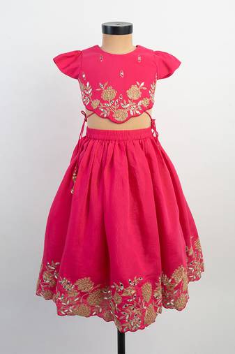 Pink embroidered silk lehenga