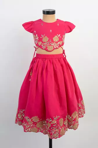 Pink embroidered silk lehenga