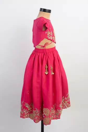 Pink embroidered silk lehenga
