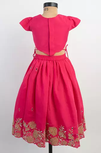 Pink embroidered silk lehenga