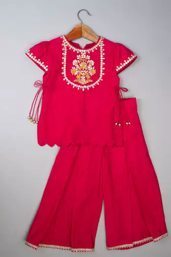 Pink embroidered silk kurta set