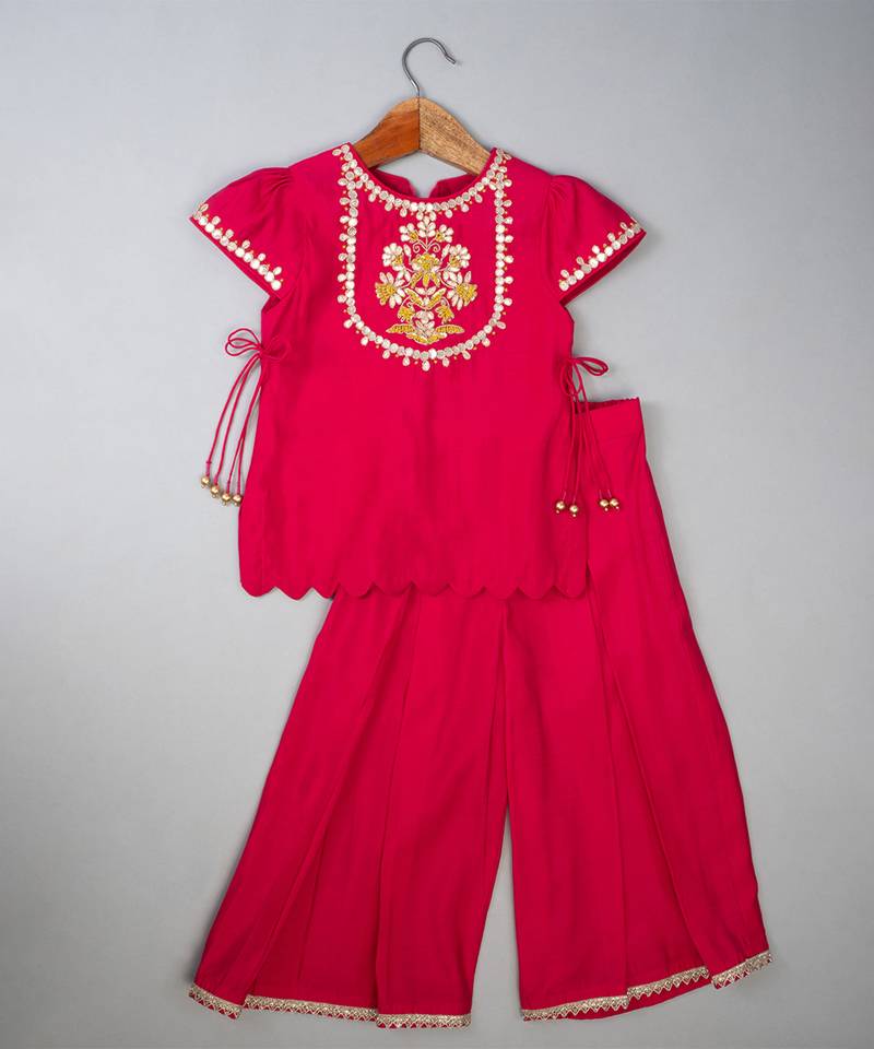 Pink embroidered silk kurta set