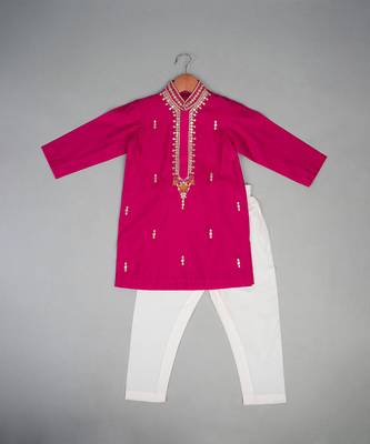 Pink embroidered silk kurta pyjama 1