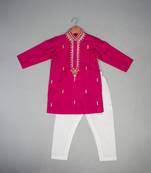 Pink embroidered silk kurta pyjama