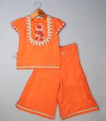 Orange embroidered silk kurta set