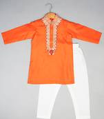 Orange embroidered silk kurta pyjama