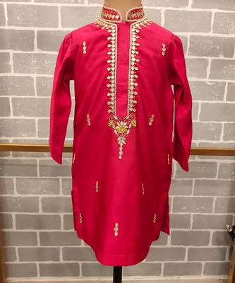 Pink embroidered silk kurta pyjama 2