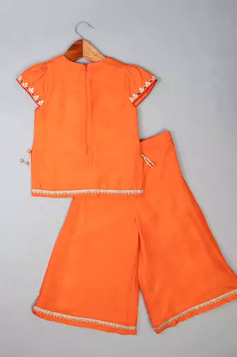 Orange embroidered silk kurta set