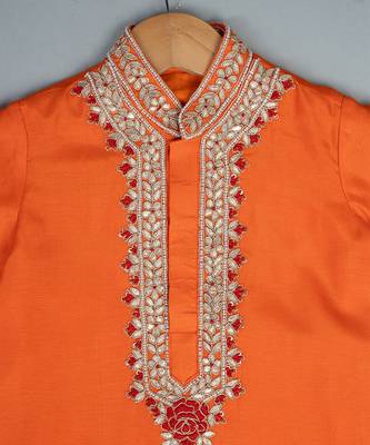 Orange embroidered silk kurta pyjama 2