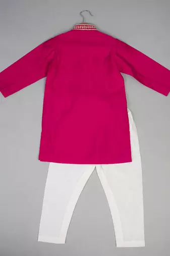 Pink embroidered silk kurta pyjama