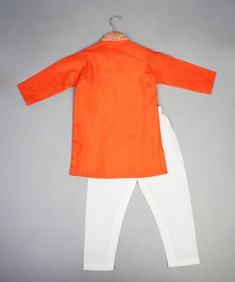 Orange embroidered silk kurta pyjama 3