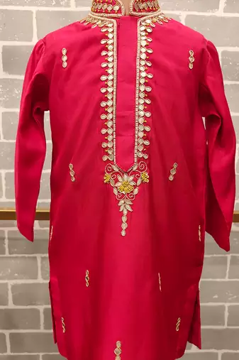 Pink embroidered silk kurta pyjama