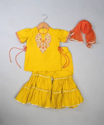 Yellow embroidered silk sharara 1
