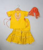 Yellow embroidered silk sharara