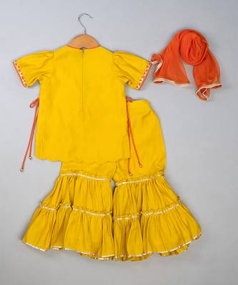 Yellow embroidered silk sharara 2