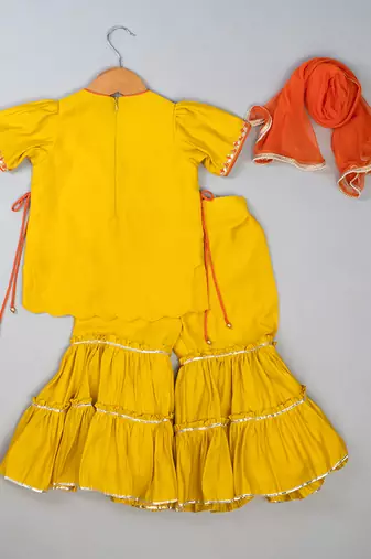 Yellow embroidered silk sharara