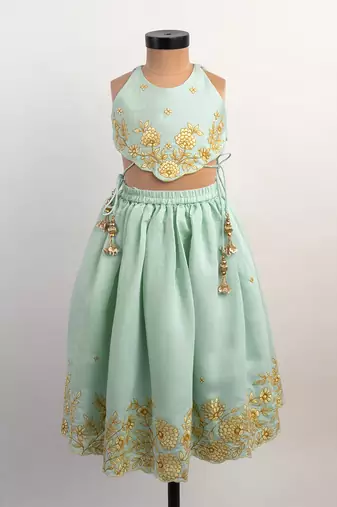Blue embroidered silk lehenga