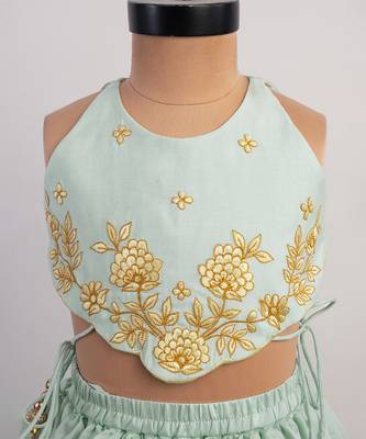 Blue embroidered silk lehenga 2