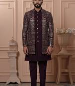 Red georgette embroidered premium designer indo western for men's