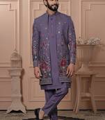 Purple georgette embroidered premium designer indo western for men's