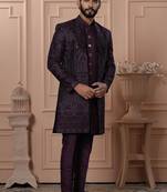 Purple silk embroidered premium designer indo western for men's