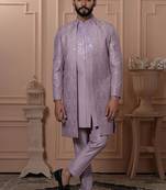 Pink silk embroidered premium designer indo western for men's