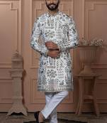 White silk embroidered premium designer indo western for men's
