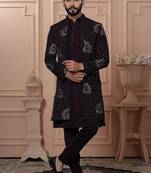 Red velvet embroidered premium designer indo western for men's