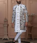 White silk embroidered premium designer indo western for men's