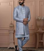 Grey rayon embroidered premium designer indo western for men's