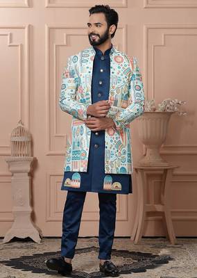 Multicolor silk embroidered premium designer indo western for men's 1