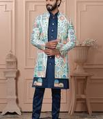 Multicolor silk embroidered premium designer indo western for men's