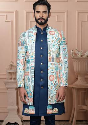 Multicolor silk embroidered premium designer indo western for men's 2