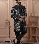 Black rayon embroidered premium designer indo western for men's