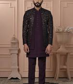 Red velvet embroidered premium designer indo western for men's