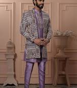 Pink silk embroidered premium designer indo western for men's