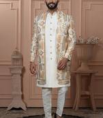 White silk embroidered premium designer indo western for men's