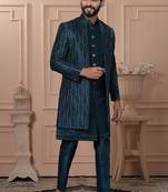 Blue silk embroidered premium designer indo western for men's