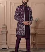 Red silk embroidered premium designer indo western for men's