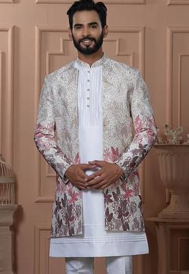 Multicolor silk embroidered premium designer indo western for men's 2