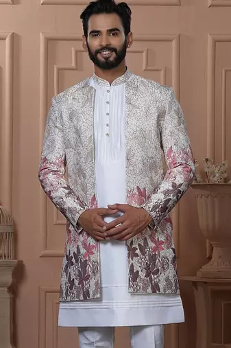 Multicolor silk embroidered premium designer indo western for men's