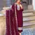 wine vichitra silk embroidered kurta set with pant & chinon laced dupatta