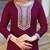 Women’s wine vichitra silk embroidered kurta set with pant & chinon laced dupatta